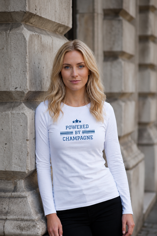 Powered by Champagne Wine Tshirt β Long Sleeve