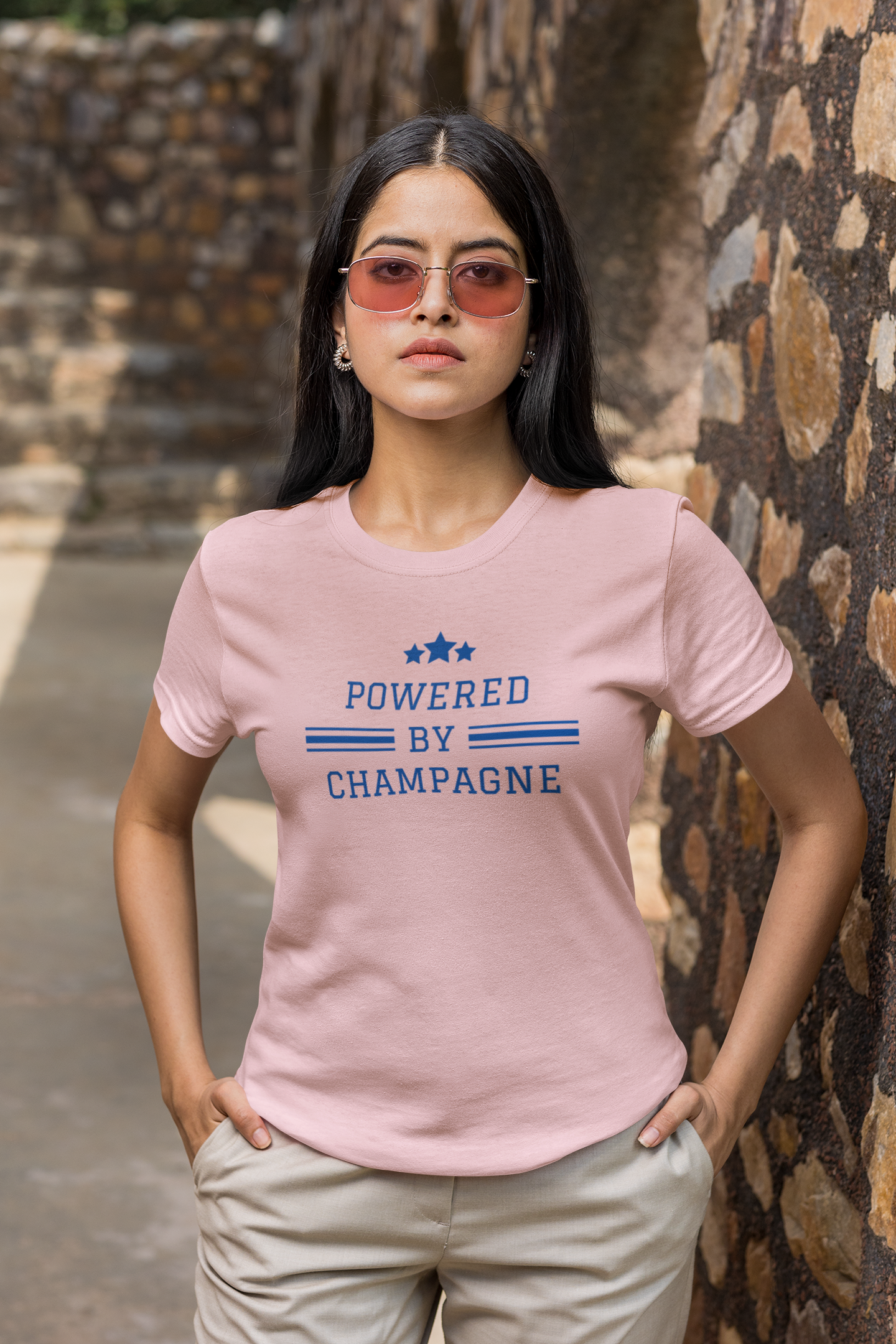 Sparkling Wine T-Shirt – Powered by Champagne & Good Vibes (Short Sleeve)