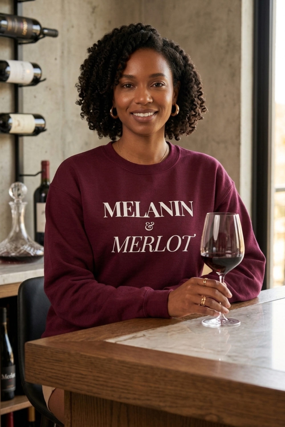 Melanin & Merlot Sweatshirt – Wine Lover Crewneck Celebrating Culture