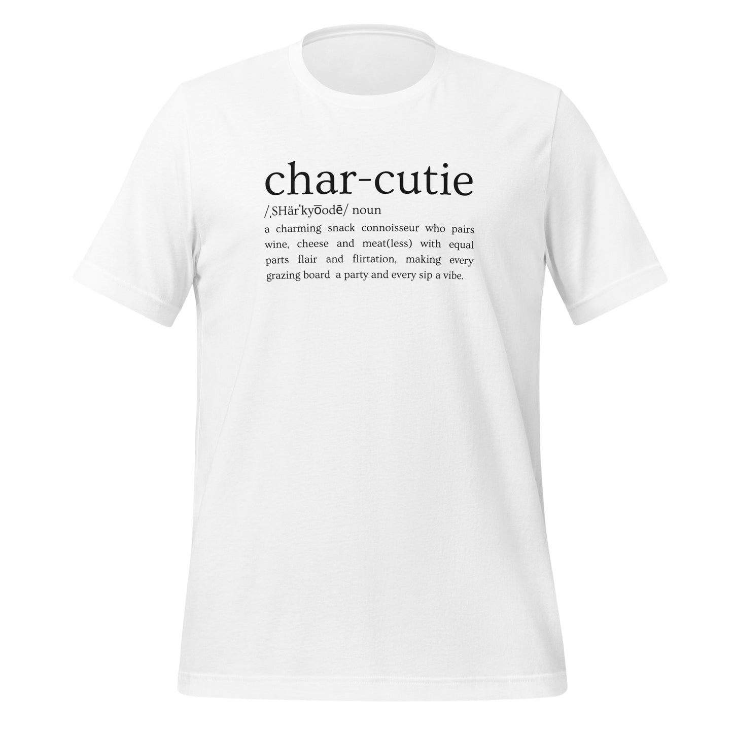 Char-cutie Short Sleeve Tee in white β unisex t-shirt for wine and cheese lovers