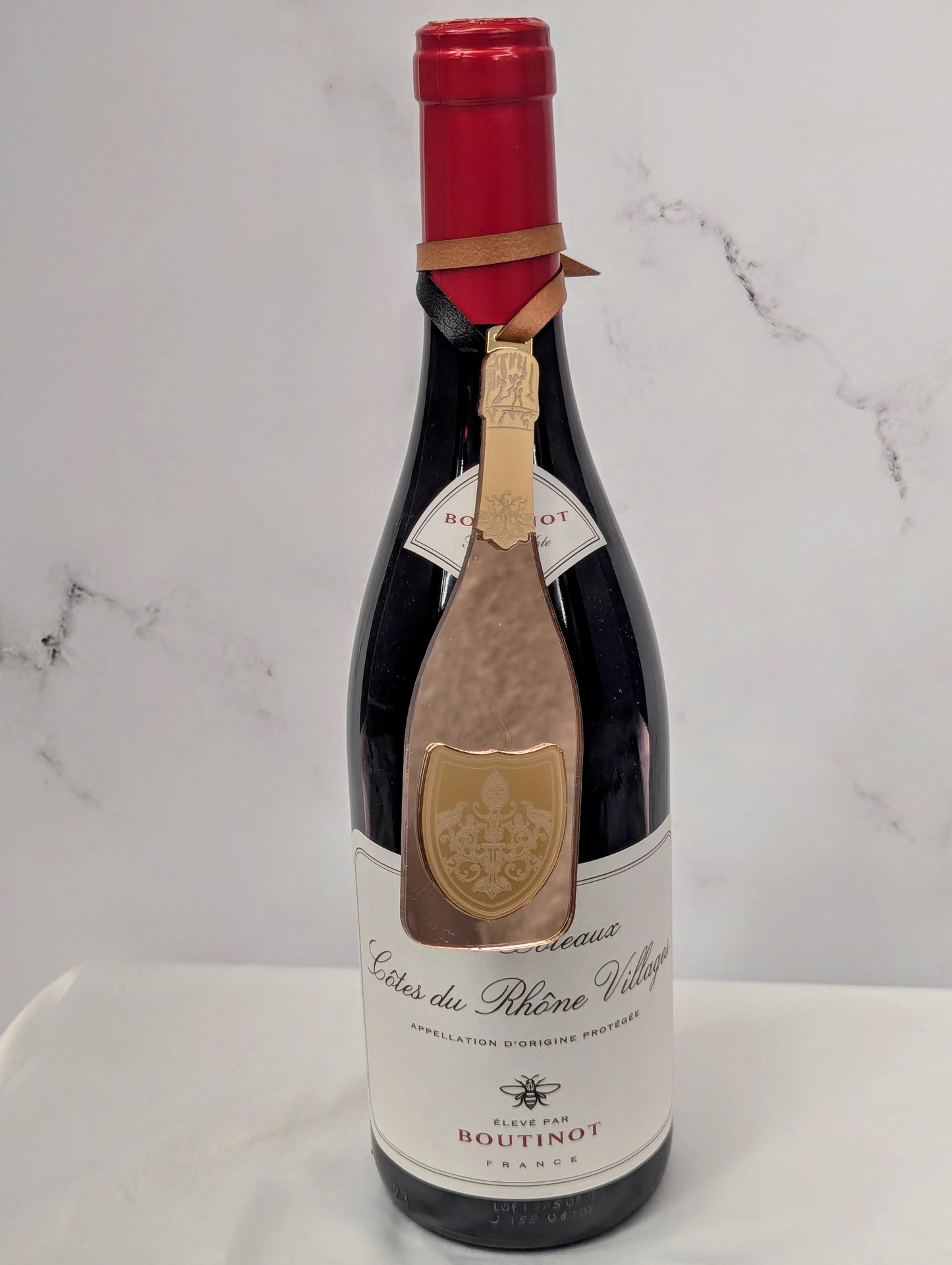 Champagne Bottle Tag & Ornament – Rose Gold & Gold Acrylic (Preorder)