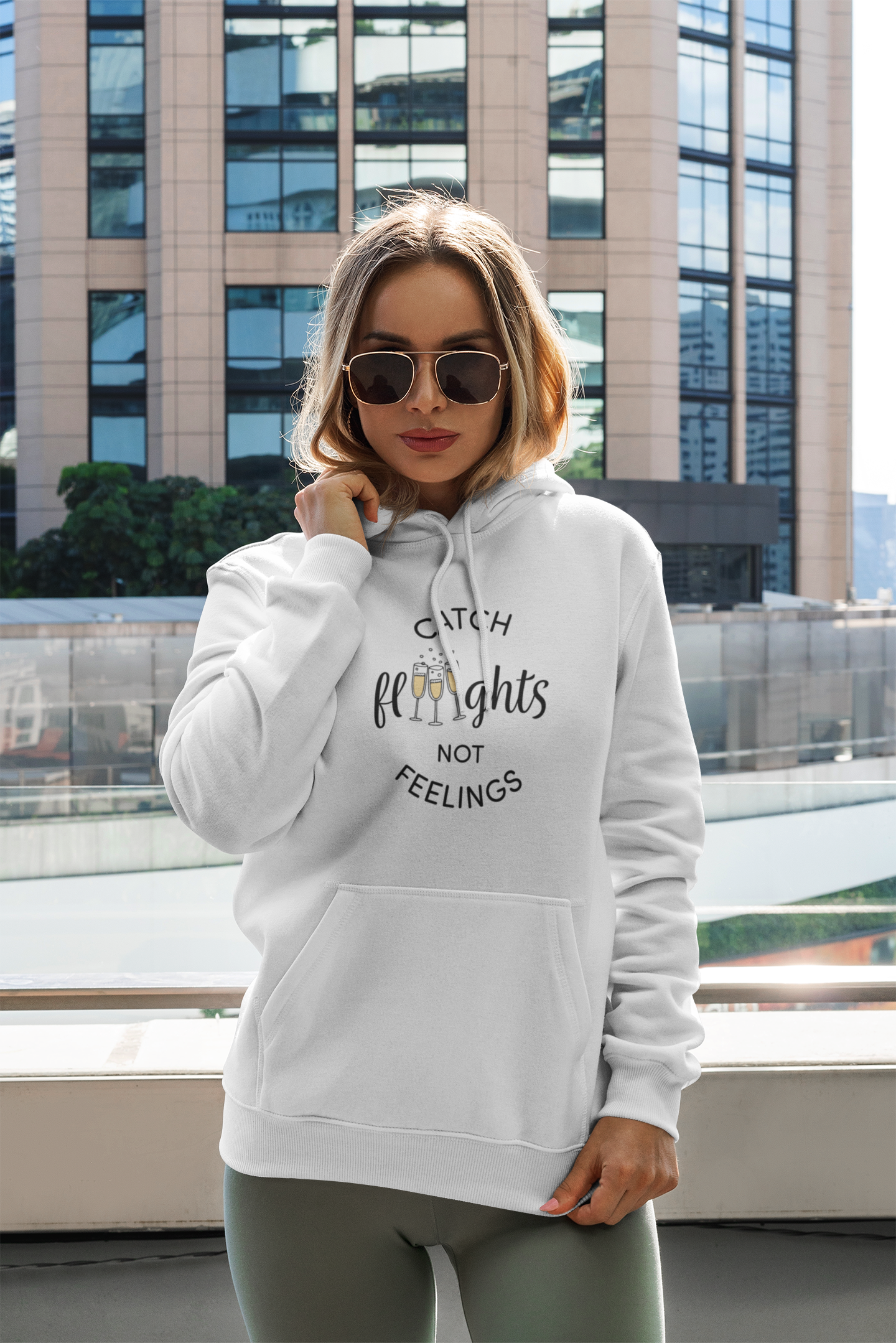 Catch Flights Not Feelings Hoodie – Champagne Flight Hoodie for Wine Lovers