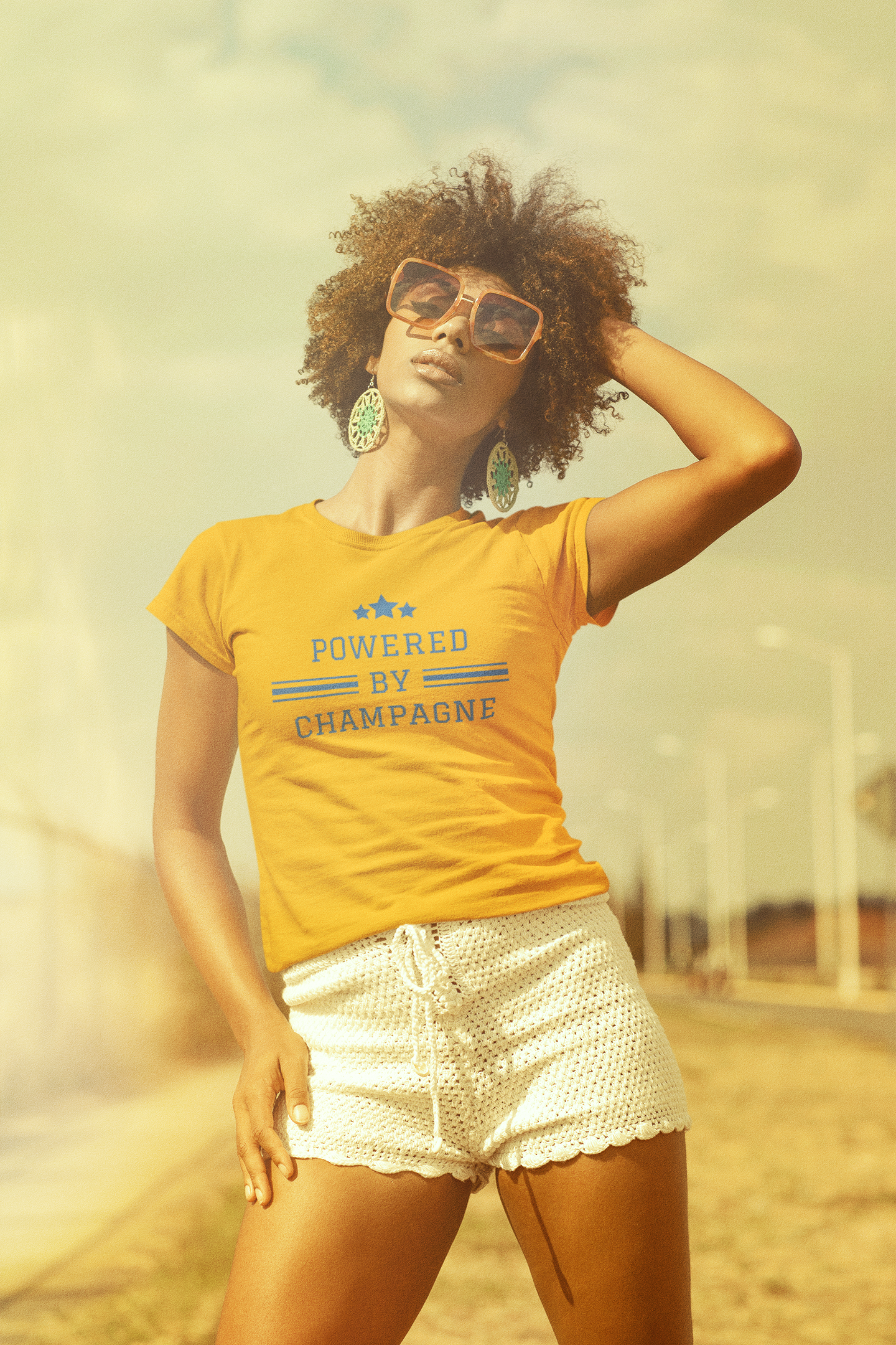 Sparkling Wine T-Shirt – Powered by Champagne & Good Vibes (Short Sleeve)