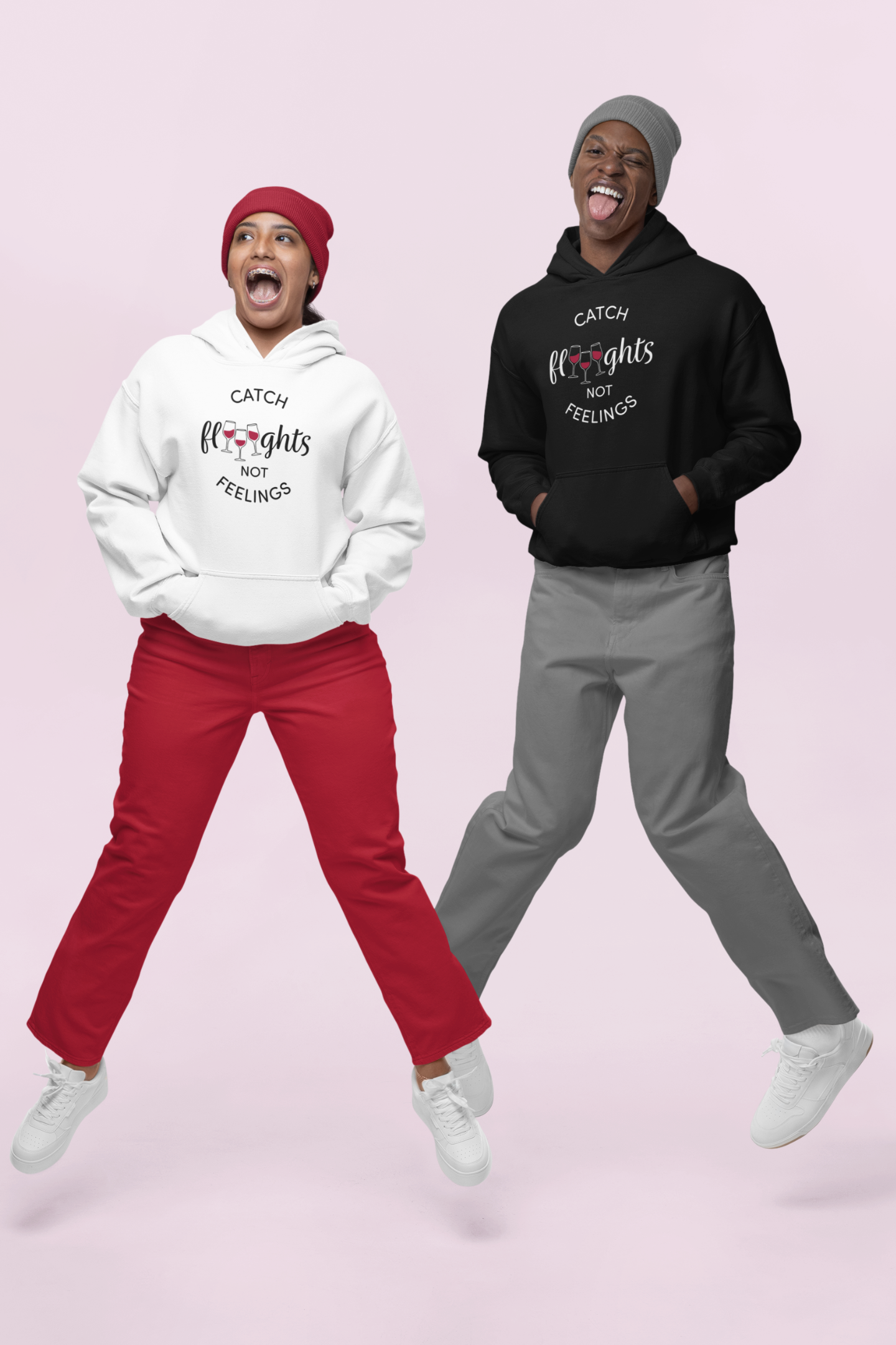 Catch Flights Not Feelings Hoodie – For Red Wine Lovers