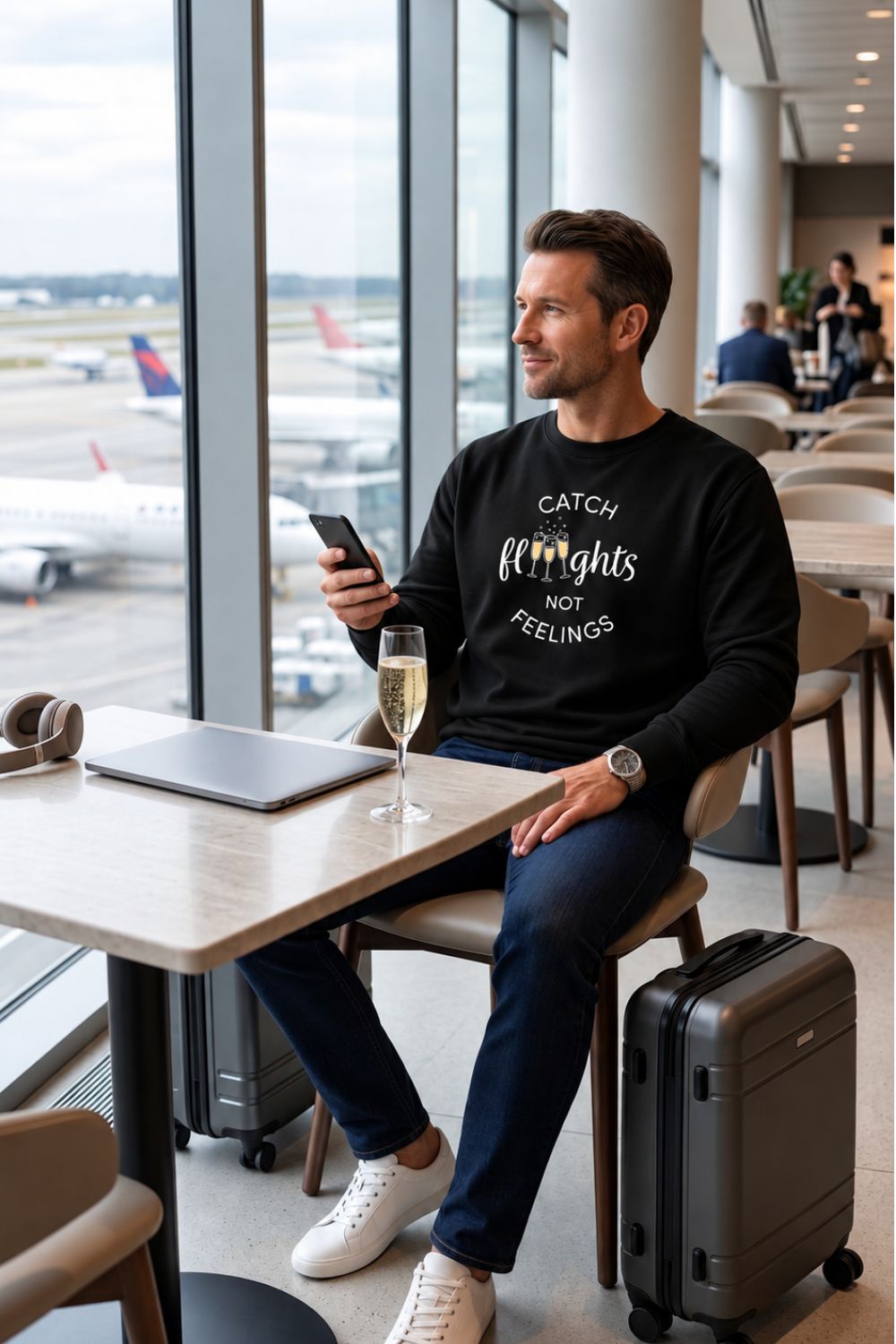 Catch Flights Not Feelings Sweatshirt – Champagne Flight Tasting Crewneck