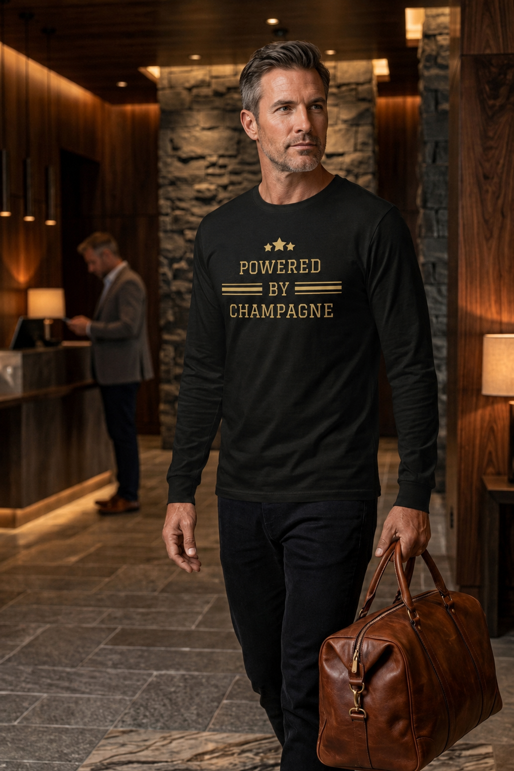 Powered by Champagne Wine Tshirt — Long Sleeve