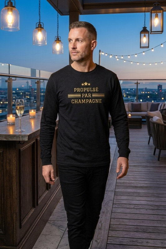 Propelled by Champagne Long Sleeve T-Shirt – Sparkling Wine Lover Top