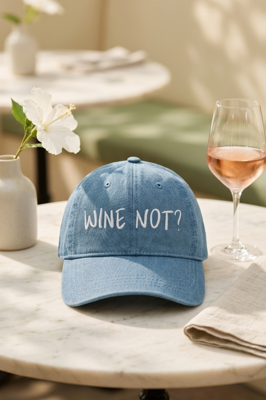Wine Not? Embroidered Denim Wine Hat