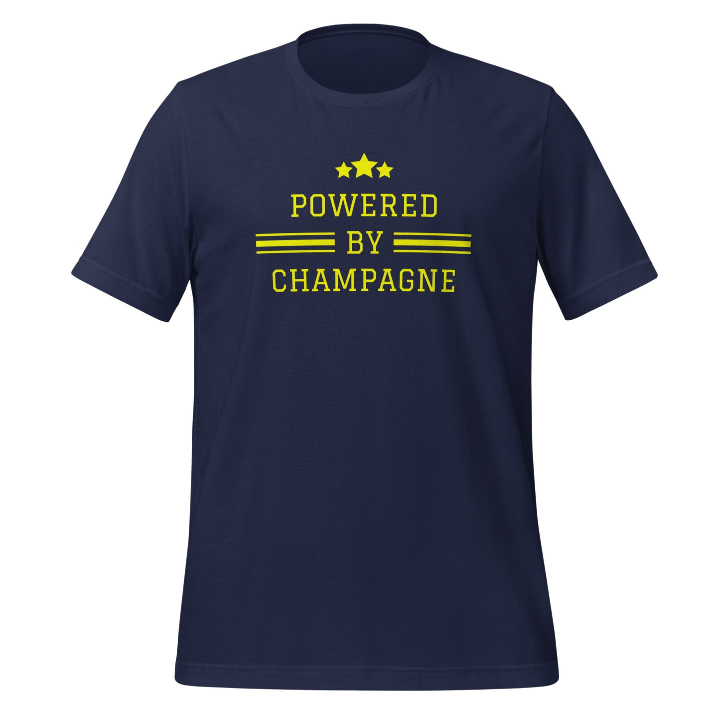 Powered by Champagne champagne tshirt — wine lifestyle apparel (in navy)