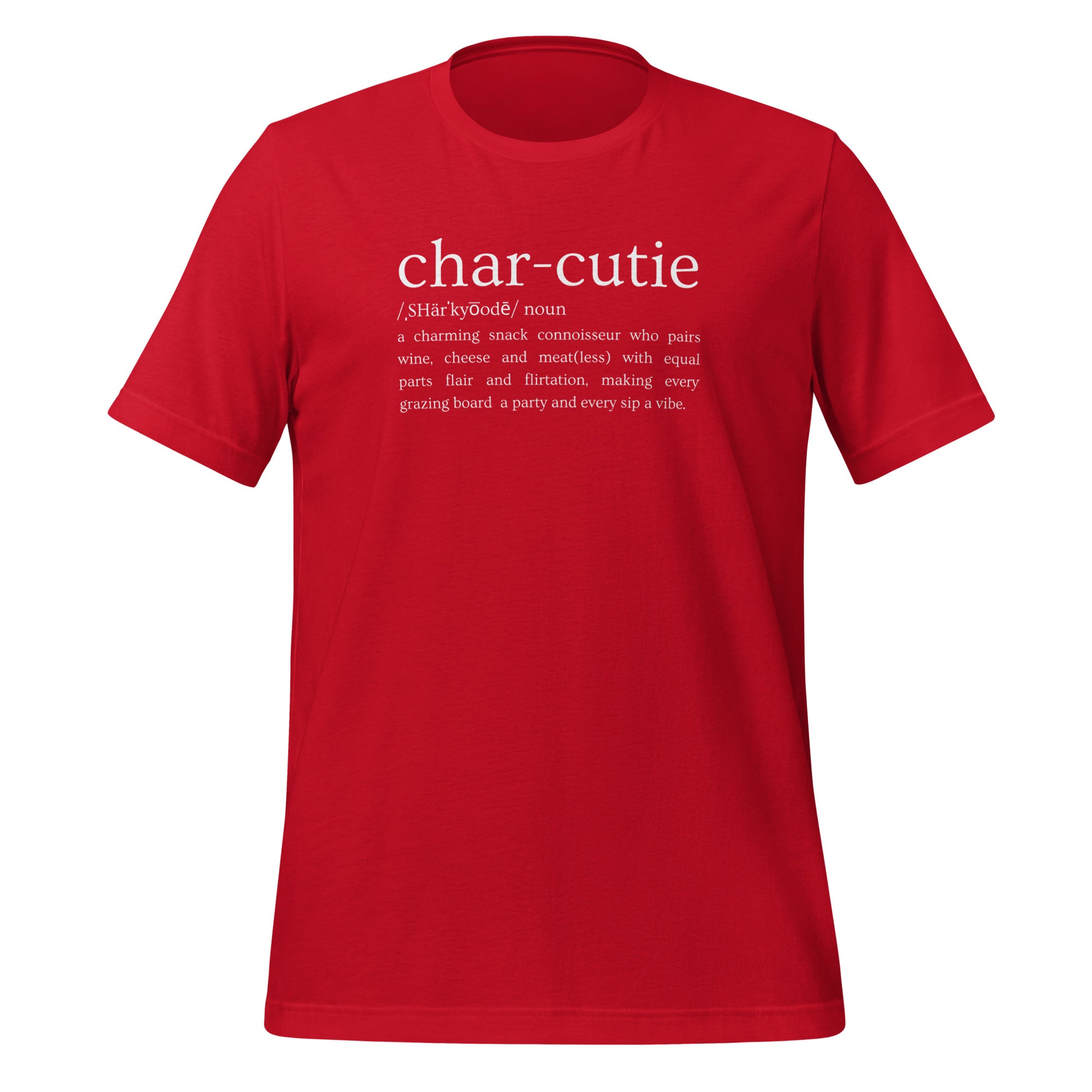 Char-cutie Short Sleeve Tee in red – fun short sleeve tee for snack and wine lovers