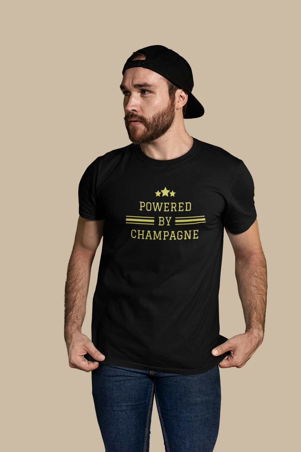 Sparkling Wine T-Shirt – Powered by Champagne & Good Vibes (Short Sleeve)