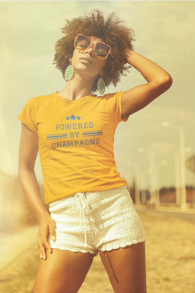 Sparkling Wine T-Shirt – Powered by Champagne & Good Vibes (Short Sleeve)