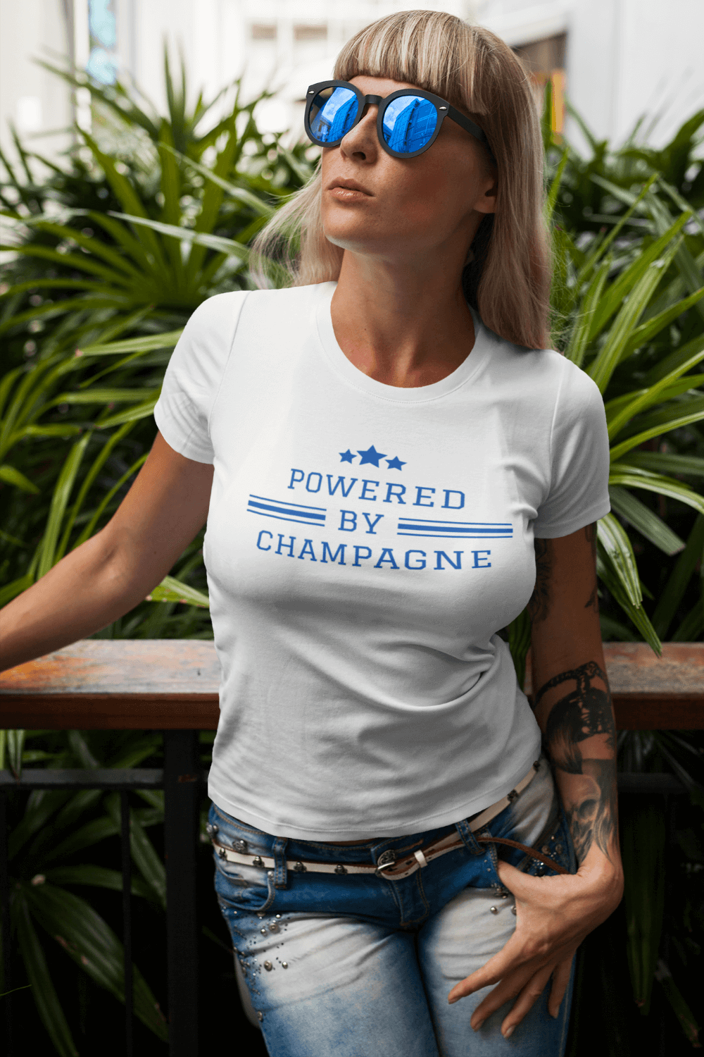 Sparkling Wine T-Shirt – Powered by Champagne & Good Vibes (Short Sleeve)