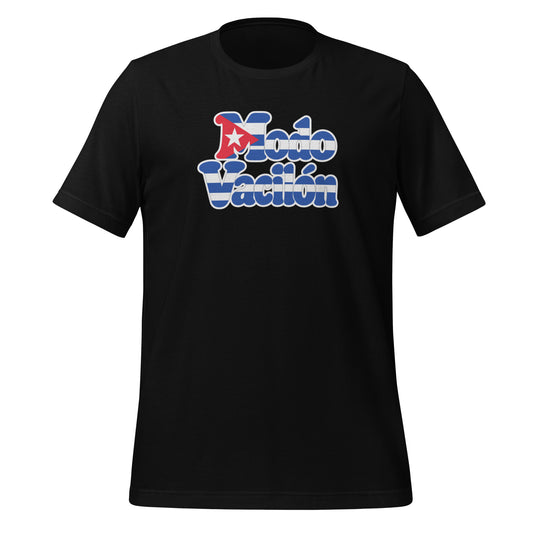 Black unisex staple t-shirt featuring "Modo Vacilón" in Cuba flag colors blue, white and red - Roots by GTees everyday Cuban heritage shirt, culture you wear everyday.